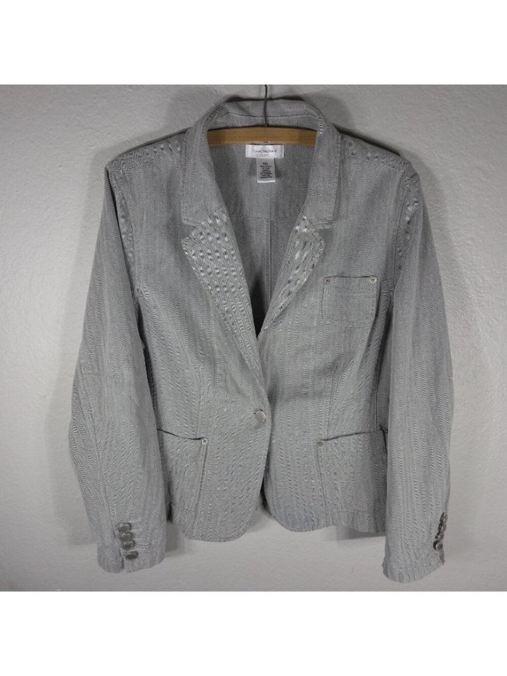 Isaac Mizrahi Gray Denim Jacket Womens Size XXL One Button Front Collared Women